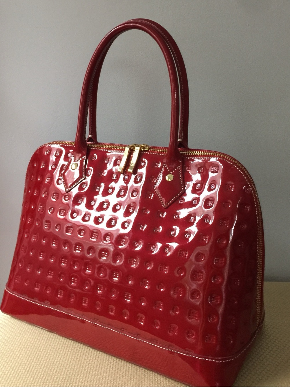 Arcadia cherry red patent leather made in Italy bag satchel